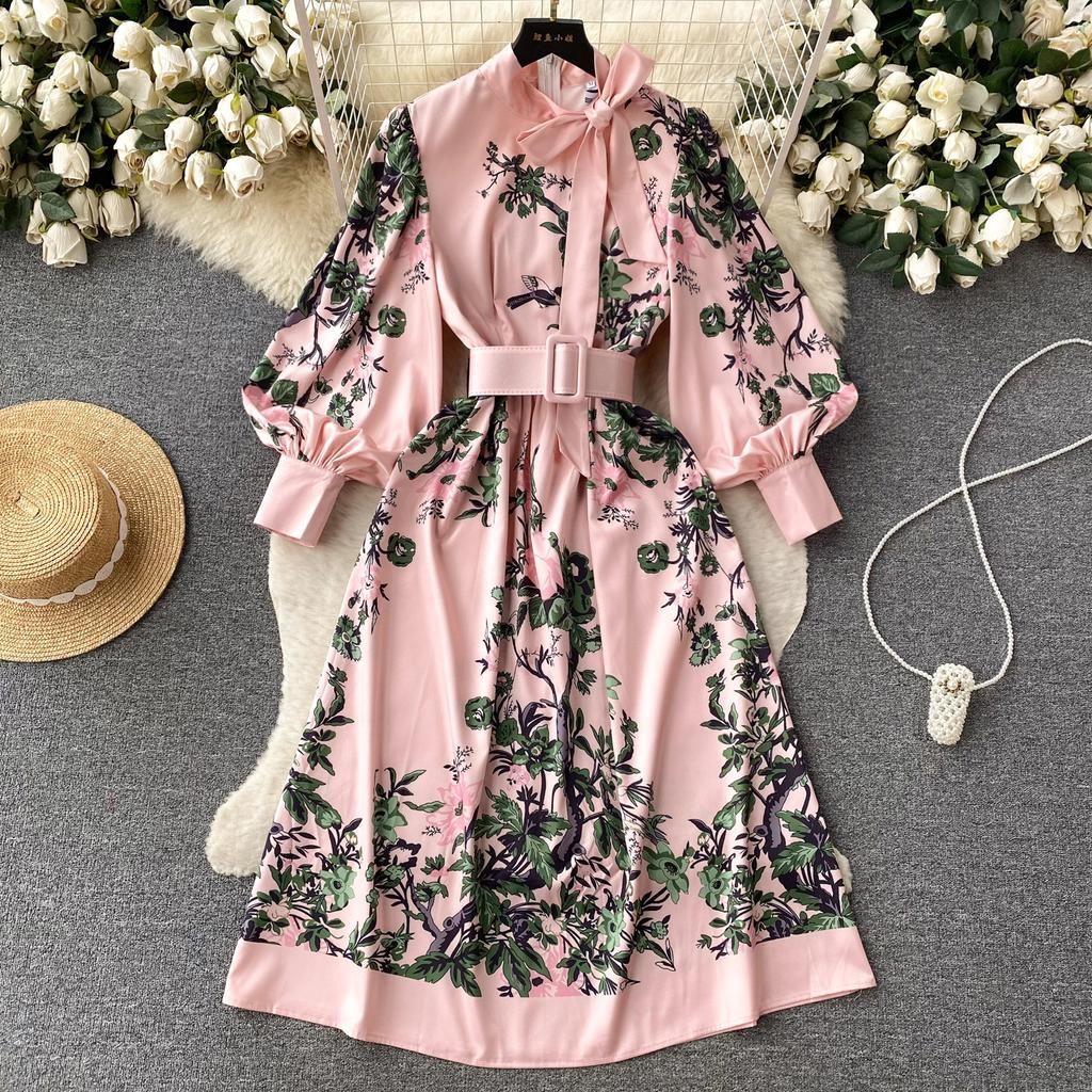 Delicate pink vintage dress in retro style